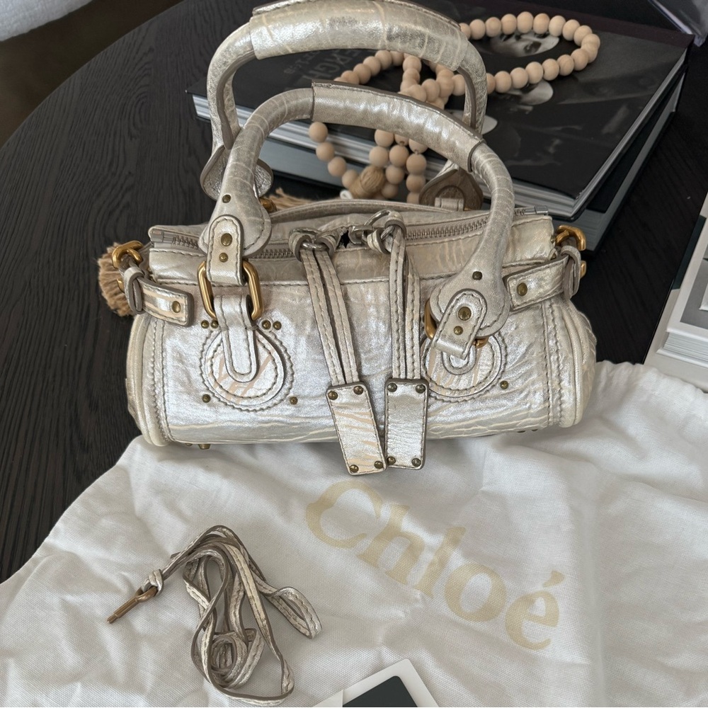 CHLOE Paddington Metallic Silver Leather Top-Handle all inclusive authentic card - Picture 13 of 16